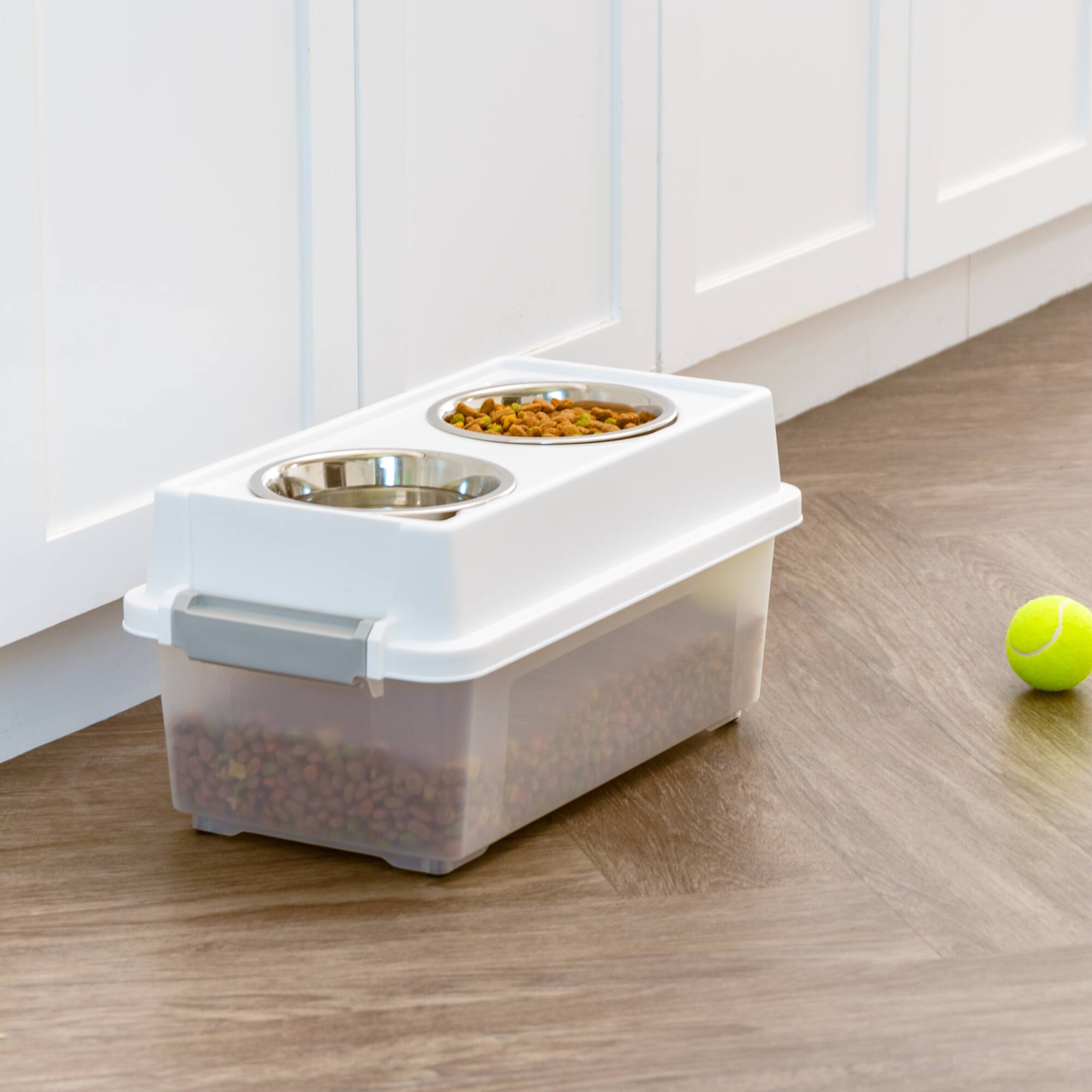 IRIS 12qt. Clear/White/Gray Airtight Elevated Feeder Storage Container